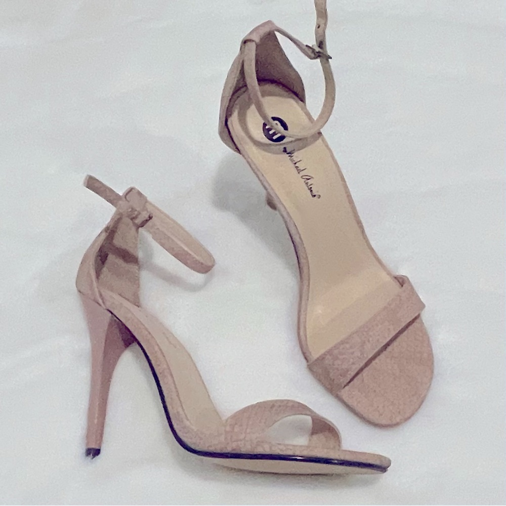 Nude Strappy High Heels 🖤 NWB 🖤 Women’s Size 8 🖤 Vegan Leather Faux Snake